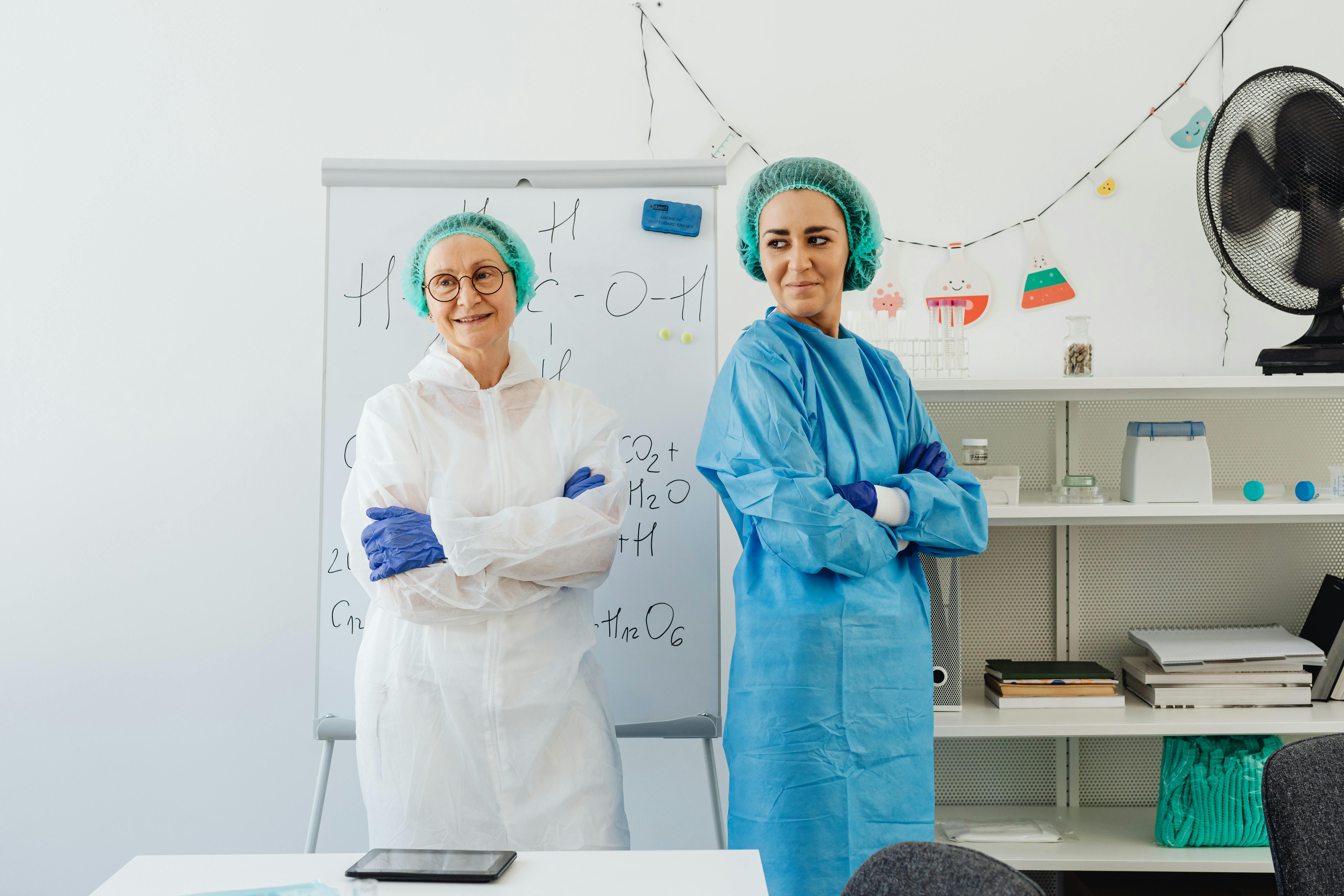 Pharmaceutical professionals in safety gear
